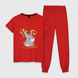 Пижама хлопковая женская Кролик смотрящий, цвет: красный