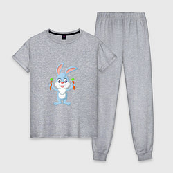 Пижама хлопковая женская Кролик с морковками, цвет: меланж