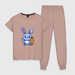 Пижама хлопковая женская Заяц с морковкой, цвет: пыльно-розовый