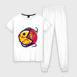 Пижама хлопковая женская Pacman из ретро игры извергает пламя, цвет: белый