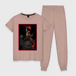 Пижама хлопковая женская God of War - Кратос против балрога, цвет: пыльно-розовый