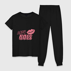 Пижама хлопковая женская Lady boss lips, цвет: черный