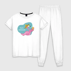 Пижама хлопковая женская Фламинго - Flaamingos, цвет: белый