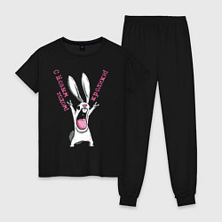 Пижама хлопковая женская Год кролика, с новым годом, кролики, цвет: черный