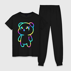 Пижама хлопковая женская Cool neon bear, цвет: черный