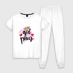 Пижама хлопковая женская Girl power style, цвет: белый