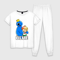 Пижама хлопковая женская Радужные друзья Синий и малыш, цвет: белый