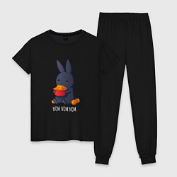 Пижама хлопковая женская Кролик и мандарины - Nom nom nom, цвет: черный