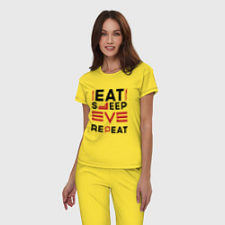 Пижама хлопковая женская Надпись: eat sleep EVE repeat, цвет: желтый — фото 2
