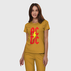 Пижама хлопковая женская AC DC logo, цвет: горчичный — фото 2