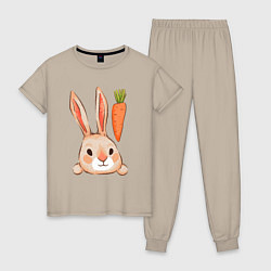 Пижама хлопковая женская Заяц с морковкой, цвет: миндальный