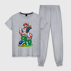Пижама хлопковая женская Ретро Марио, цвет: меланж