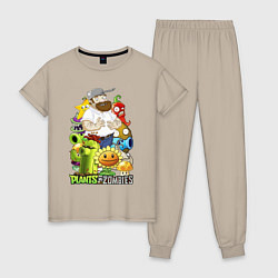 Пижама хлопковая женская Craaazy Dave plants, цвет: миндальный
