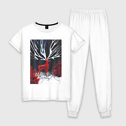 Пижама хлопковая женская Красный олень с гиганскими рогами, цвет: белый