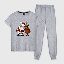 Пижама хлопковая женская Санта и олень, цвет: меланж