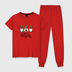 Пижама хлопковая женская Рождество и Новый год 2023, цвет: красный