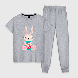 Пижама хлопковая женская Новогодний кролик с елочным шаром, цвет: меланж