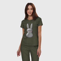Пижама хлопковая женская Чёрный кролик неваляшка, цвет: меланж-хаки — фото 2