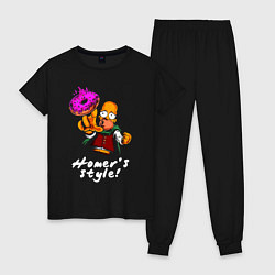 Пижама хлопковая женская Гомер Симпсон тянется за пончиком, цвет: черный