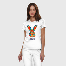 Пижама хлопковая женская Кролик из мозаики 2023, цвет: белый — фото 2