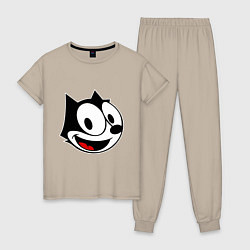 Пижама хлопковая женская Cat Felix head, цвет: миндальный