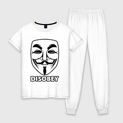 Пижама хлопковая женская Guy Fawkes - disobey, цвет: белый