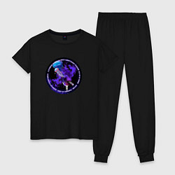 Пижама хлопковая женская Медузы вокруг космонавта, цвет: черный