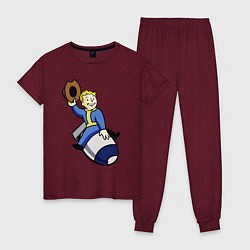 Пижама хлопковая женская Vault boy - bomb rider, цвет: меланж-бордовый