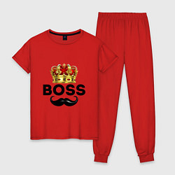Пижама хлопковая женская BOSS и корона с усами, цвет: красный