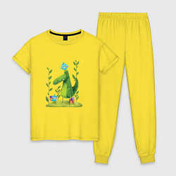 Пижама хлопковая женская Крокодил и птички, цвет: желтый