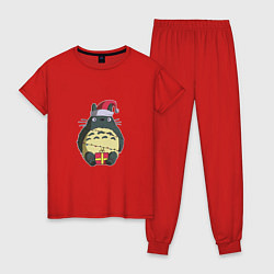 Пижама хлопковая женская Тоторо с подарком, цвет: красный