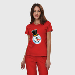 Пижама хлопковая женская Голова мультяшного снеговика, цвет: красный — фото 2