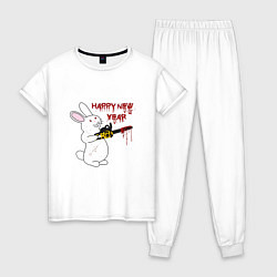 Пижама хлопковая женская Злой кролик 2023, цвет: белый
