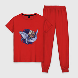Пижама хлопковая женская Санта и кит, цвет: красный