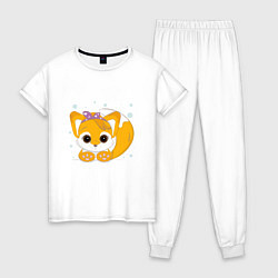 Пижама хлопковая женская Милая лисичка, цвет: белый