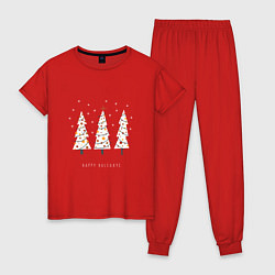 Пижама хлопковая женская Три новогодних ёлочки, цвет: красный