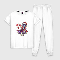 Пижама хлопковая женская Санта и грибок, цвет: белый