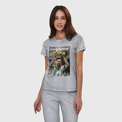 Пижама хлопковая женская Lionel Messi - world champion - Argentina, цвет: меланж — фото 2