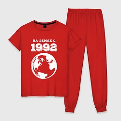 Пижама хлопковая женская На Земле с 1992 с краской на темном, цвет: красный
