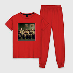 Пижама хлопковая женская Картина - диванные войска, цвет: красный