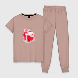 Пижама хлопковая женская Сердце в подарок, цвет: пыльно-розовый