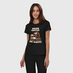 Пижама хлопковая женская Drink Coffee, Read Books, Be Happy, цвет: черный — фото 2