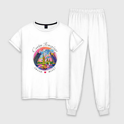 Пижама хлопковая женская Санкт-Петербург, Дворцовый мост, цвет: белый