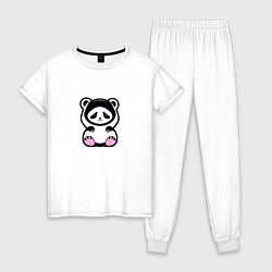 Пижама хлопковая женская Милая панда в капюшоне, цвет: белый