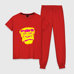 Пижама хлопковая женская Gorilla face, цвет: красный