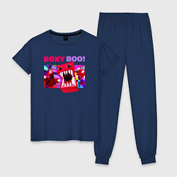 Пижама хлопковая женская Project Playtime Бокси Бу обнимашки, цвет: тёмно-синий