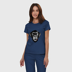 Пижама хлопковая женская Шимпанзе с сигарой, цвет: тёмно-синий — фото 2