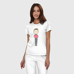 Пижама хлопковая женская Офисный джентльмен держит сердечко, цвет: белый — фото 2