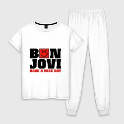 Пижама хлопковая женская Bon Jovi band, цвет: белый