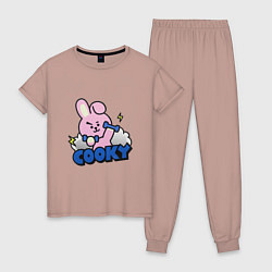 Пижама хлопковая женская Cooky BT21 Jungkook, цвет: пыльно-розовый